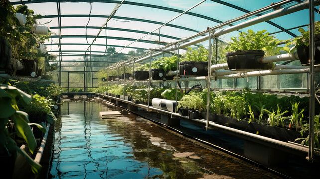 Aquaponic set up in a greenhouse