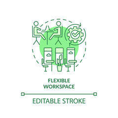 Editable flexible workspace green icon concept, isolated vector, sustainable office thin line illustration.