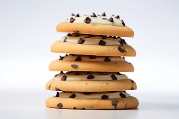 a stack of chocolate chip cookies on a white background, created by Generative AI