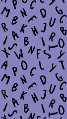 template with the image of keyboard symbols. set of letters. Surface template. Blue violet background. Vertical image.