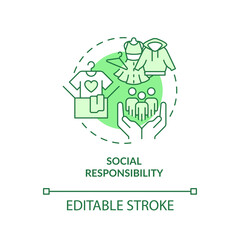 Editable social responsibility green icon concept, isolated vector, sustainable office thin line illustration.