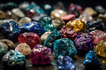 Fototapeta na wymiar Many different types of beautiful gems. Generative AI.