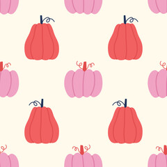 Red and pink pumpkins seamless pattern. 