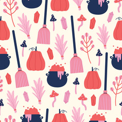 Cute witch tools seamless pattern. Magic concept - 629434072