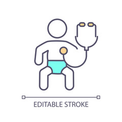 Baby exam RGB color icon. Health check up. Pediatric care. Respiratory system. Heart sound. Doctor appointment. Isolated vector illustration. Simple filled line drawing. Editable stroke