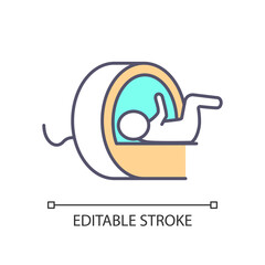 Obraz premium Mri scan RGB color icon. Pediatric patient. Magnetic resonance imaging. Medical technology. Healthcare center. X ray. Isolated vector illustration. Simple filled line drawing. Editable stroke