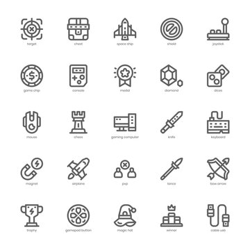 Video Game Element icon pack for your website, mobile, presentation, and logo design. Video Game Element icon outline design. Vector graphics illustration and editable stroke.