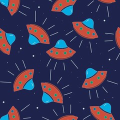 Alien spaceship in space seamless pattern for kids