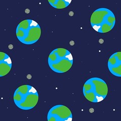 Planet Earth and Moon in space seamless pattern for kids