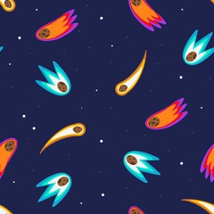 Comets in space seamless patterns for kids