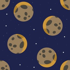 Moon in space seamless pattern for kids