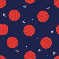 Mars and rover in space seamless pattern for kids