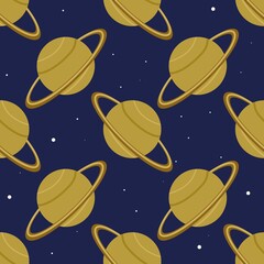 Planet Saturn in space seamless pattern for kids