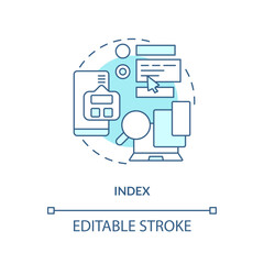 2D editable index thin line blue icon concept, isolated vector, monochromatic illustration representing knowledge management.
