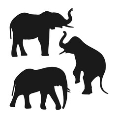 Elephant silhouette, elephant set different poses. - Vector.