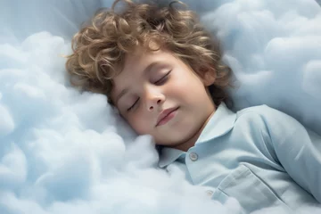 Foto op Canvas Kid sleeps on a cloud like in the bed  © AI Petr Images