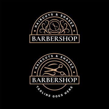 Vintage style barbershop logo design template. - Vector.