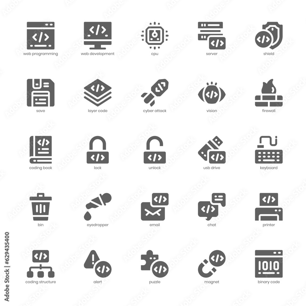 Poster web programming icon pack for your website, mobile, presentation, and logo design. web programming i