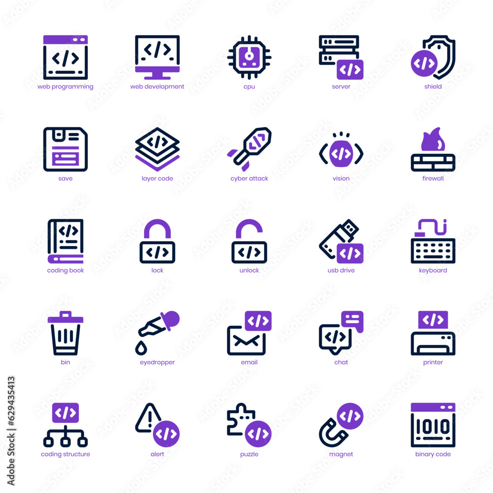 Poster web programming icon pack for your website, mobile, presentation, and logo design. web programming i