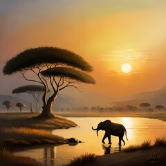 Fototapeta na wymiar elephant in a sunset