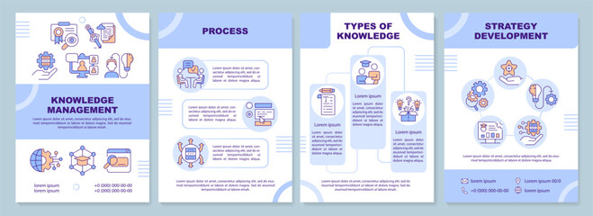 2D knowledge management brochure template, leaflet design with thin line icons, 4 vector layouts.