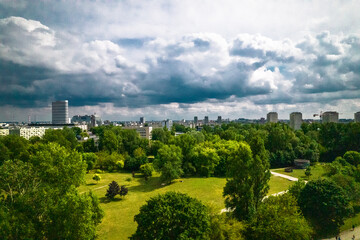 Drone, Warsaw, bird eye, bird view, pole mokotowskie, summer, green, sky © olo