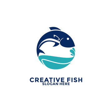 Abstract fish icon logo with blue splash of water vector