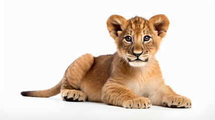 Fototapeta na wymiar A lion cub isolated on white background