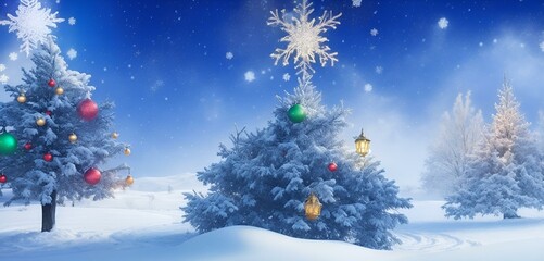 Naklejka na ściany i meble christmas tree with snow