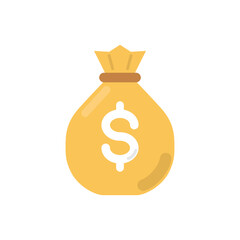 Money bag icon with dollar sign. Gift and decorative element. Vector illustration.