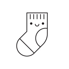 Cute smiling warm sock cartoon character emoji character line icon. Coloring book for children. Vector illustration in outline style.
