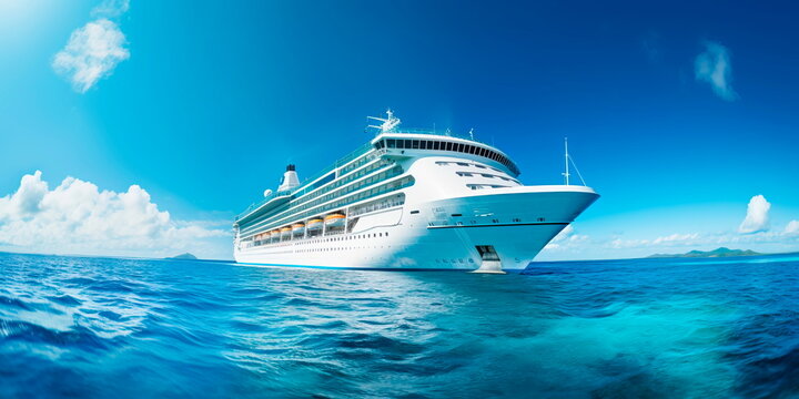 cruise ship sailing on crystal clear seas as a symbol of an unforgettable sea voyage. Generative AI