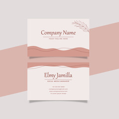 Printable Aesthetic Business Card Template Decorated with Minimalist Organic and Floral Object Pink Pastel Color Background