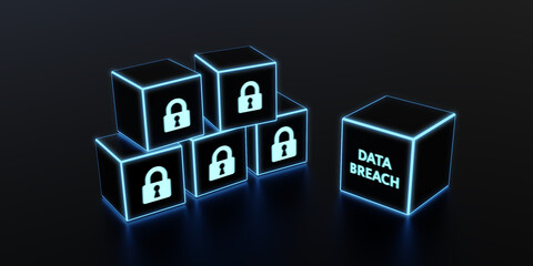 Digital business and technology concept, virtual screen showing DATA BREACH. 3d illustration