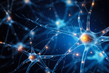 Neurons and synapse like stuctures depicting brain chemistry blue background 