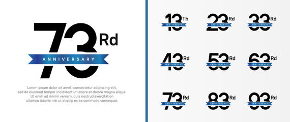 set of anniversary logo black color number and blue ribbon on white background for celebration