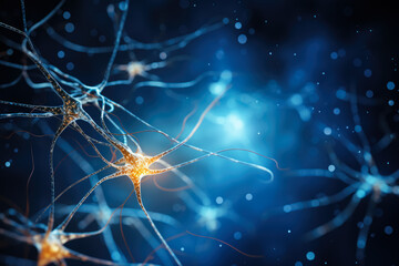 Neurons and synapse like stuctures depicting brain chemistry blue background 