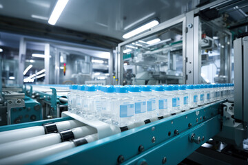 Obraz premium Pharmaceutical Industry's State-of-the-Art Factory with Pills on Conveyor 