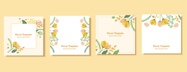 Yellow doodle floral template set