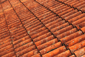 Old rustic terracotta roof tiles pattern as background