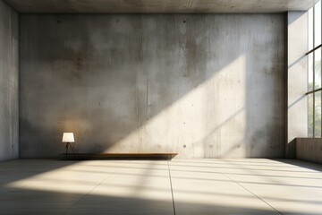 A background image showcasing a concrete room with sunlight streaming through a large window, adding a touch of warmth for visual content. Photorealistic illustration