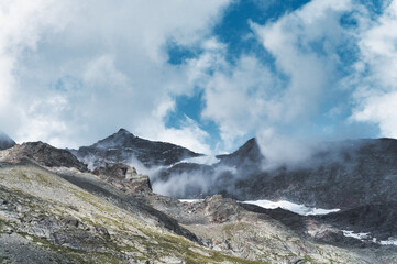 Mountain landscape in the clouds