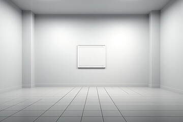 A minimalist background image for visual content, featuring a frame in an all-white room, creating a clean setting with a focus on simplicity. Photorealistic illustration