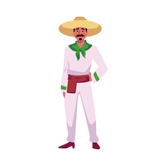 Mustachioed Mexican man in sombrero flat style, vector illustration