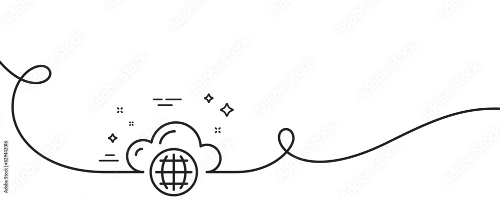 Poster cloud computing line icon. continuous one line with curl. internet data storage sign. file hosting t