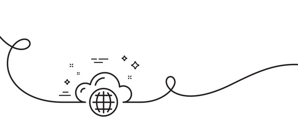 Cloud computing line icon. Continuous one line with curl. Internet data storage sign. File hosting technology symbol. Cloud computing single outline ribbon. Loop curve pattern. Vector