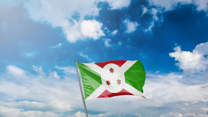 mavi gök yüzü arka planında burundi bayrağı Translation: flag of burundi on blue sky background