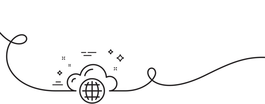 Cloud computing line icon. Continuous one line with curl. Internet data storage sign. File hosting technology symbol. Cloud computing single outline ribbon. Loop curve pattern. Vector