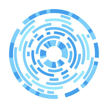 recommend clip art: Abstract round vector shape. Rotating blou color stripes. Concentric segments of circles. Line and circle form technology logo icon. Cycle concentric rings. Abstract circular, radial loop element.