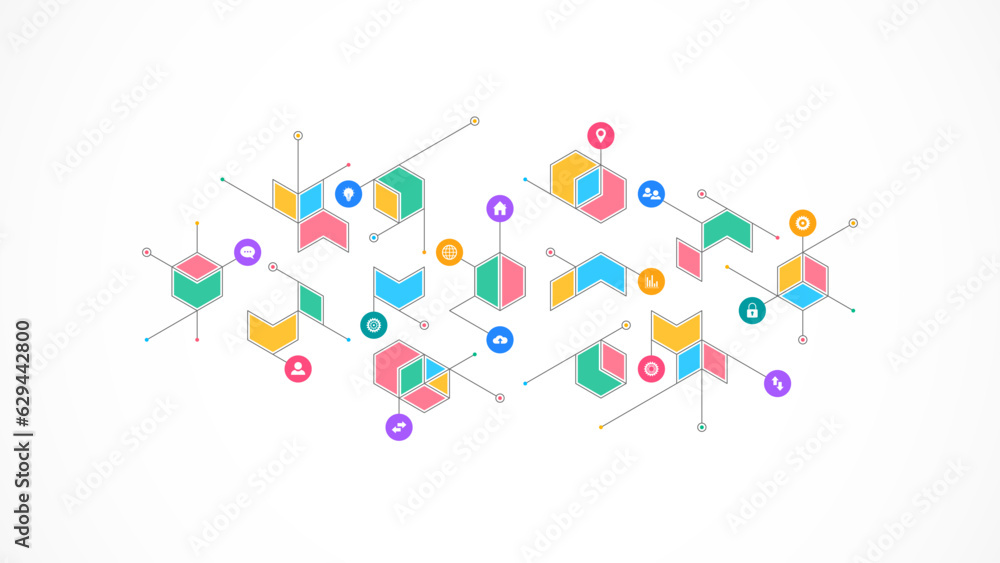 Poster information technology background with infographic elements and flat icons. digital technology, netw